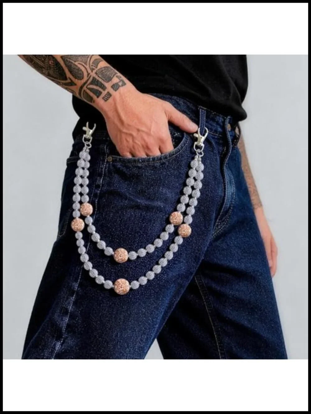Double Strand Bead Chain for Men Layered Pants Chain Jean Pocket Keychain Purse